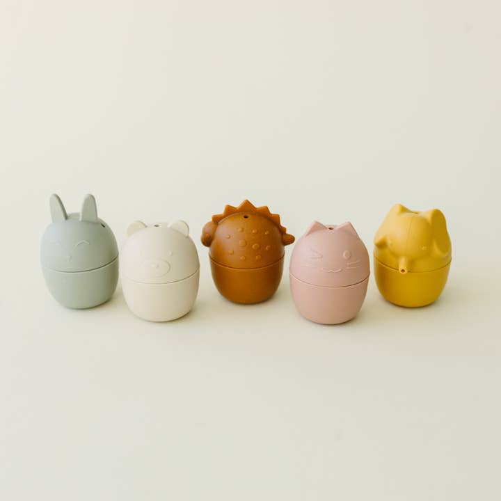 Silicone Animal Bath Toys — Bear, Cat, Fox, Dinosaur and Rabbit, Set of 5