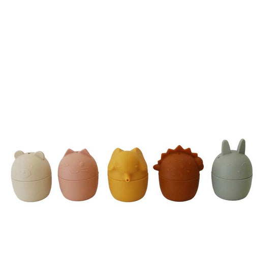Silicone Animal Bath Toys — Bear, Cat, Fox, Dinosaur and Rabbit, Set of 5