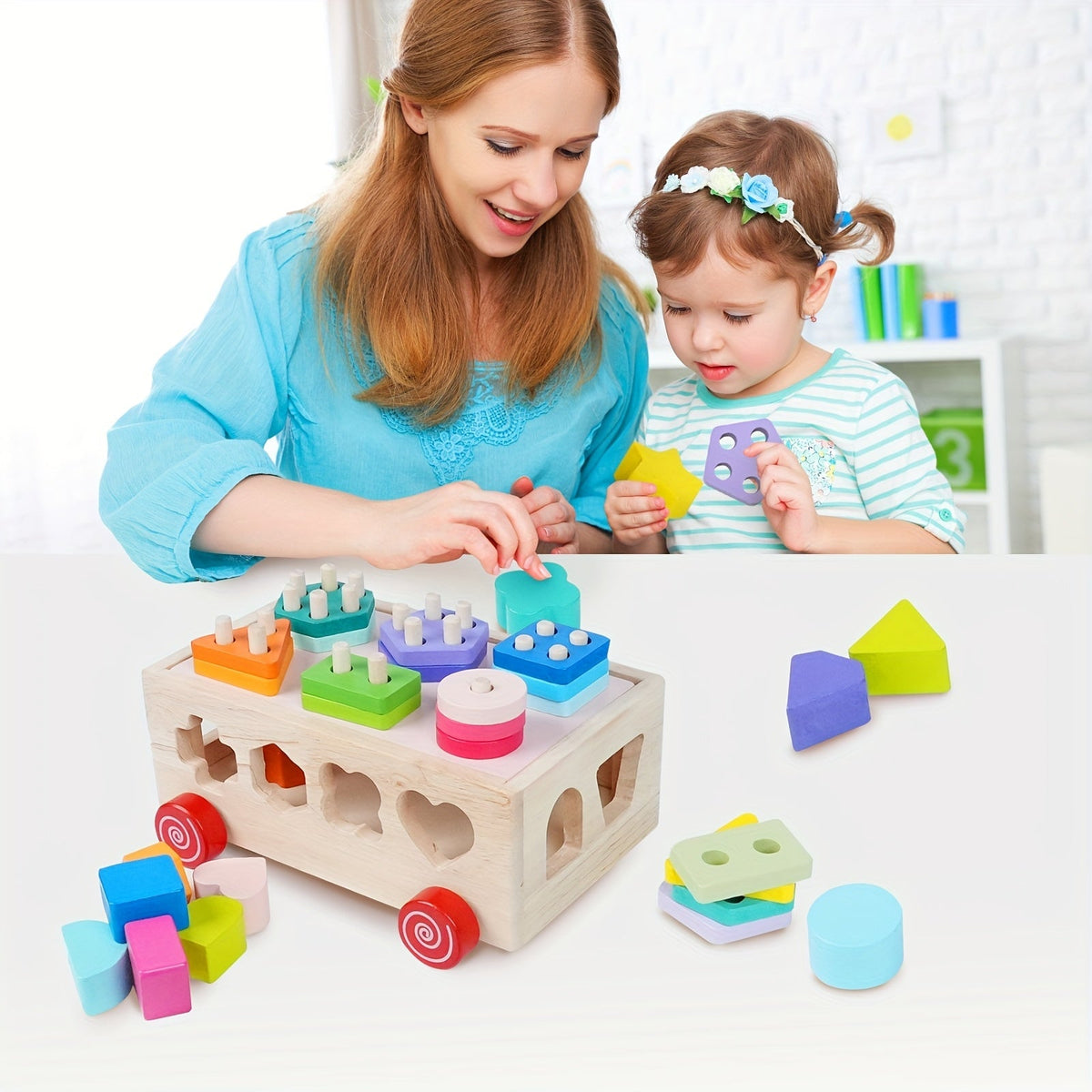 Wooden Shape Sorting and Matching Educational Toy
