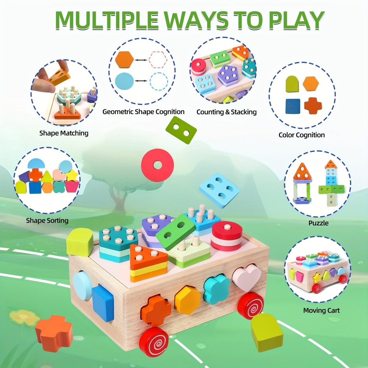 Wooden Shape Sorting and Matching Educational Toy