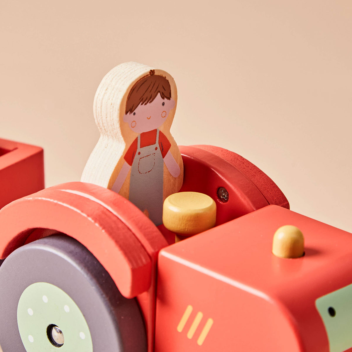 Wooden Tractor & Animal Trailer Toy - 4 Animals