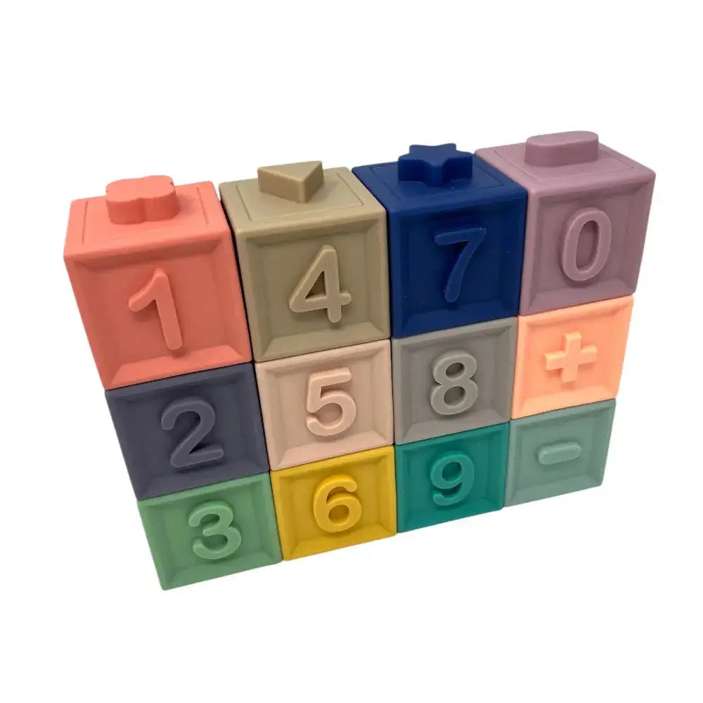Silicone Baby Blocks — 12 Animals, Soft Stacking Set