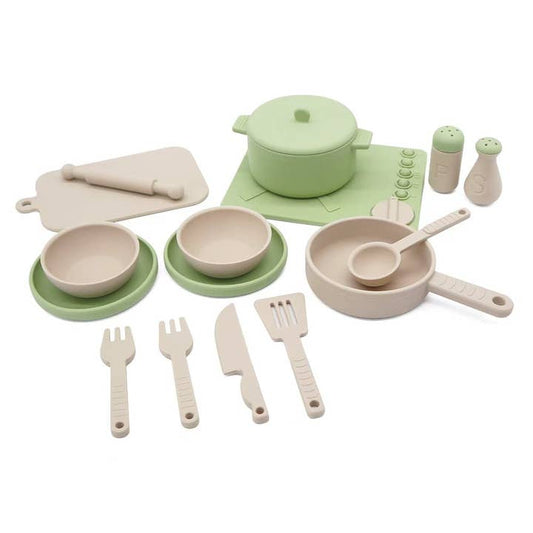 Silicone Toy Kitchen Set — Pot, Pan, Bowls and Utensils, 16 Pieces