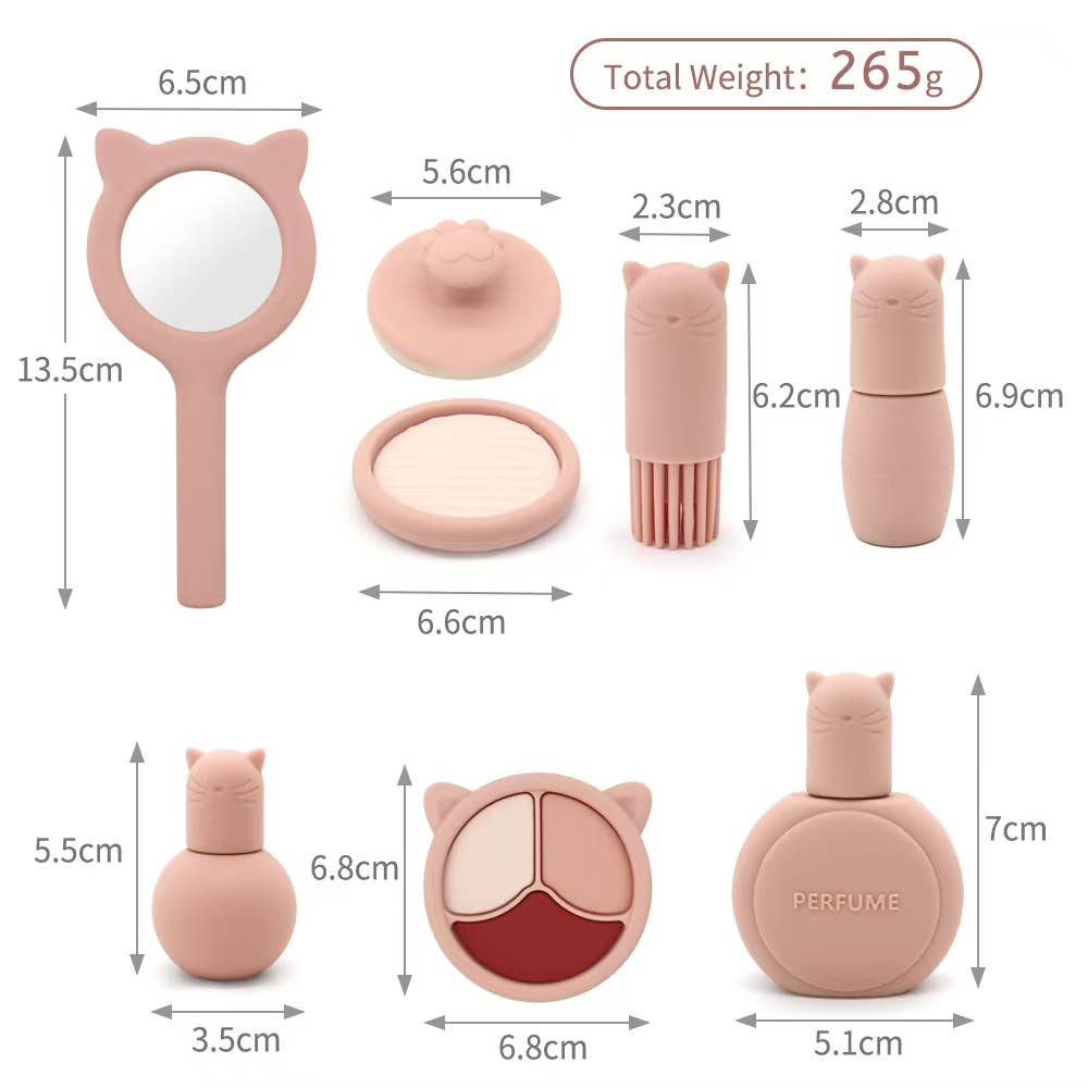 Silicone Pretend Makeup Set — Cat Design, 8 Pieces, Pink