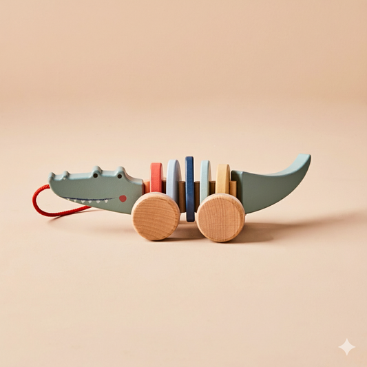 Wooden Crocodile Pull Along Toy - Colorful